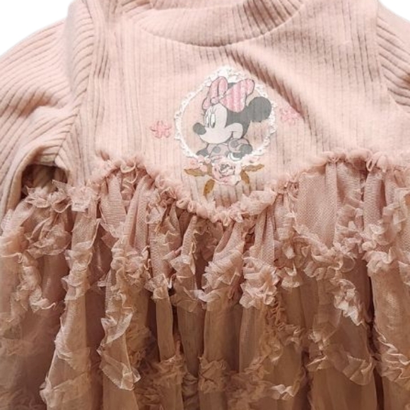 Disney Minnie Mouse Pink Long-Sleeve Tiered Tulle Toddler Little Girls Dress - Picture 6 of 6